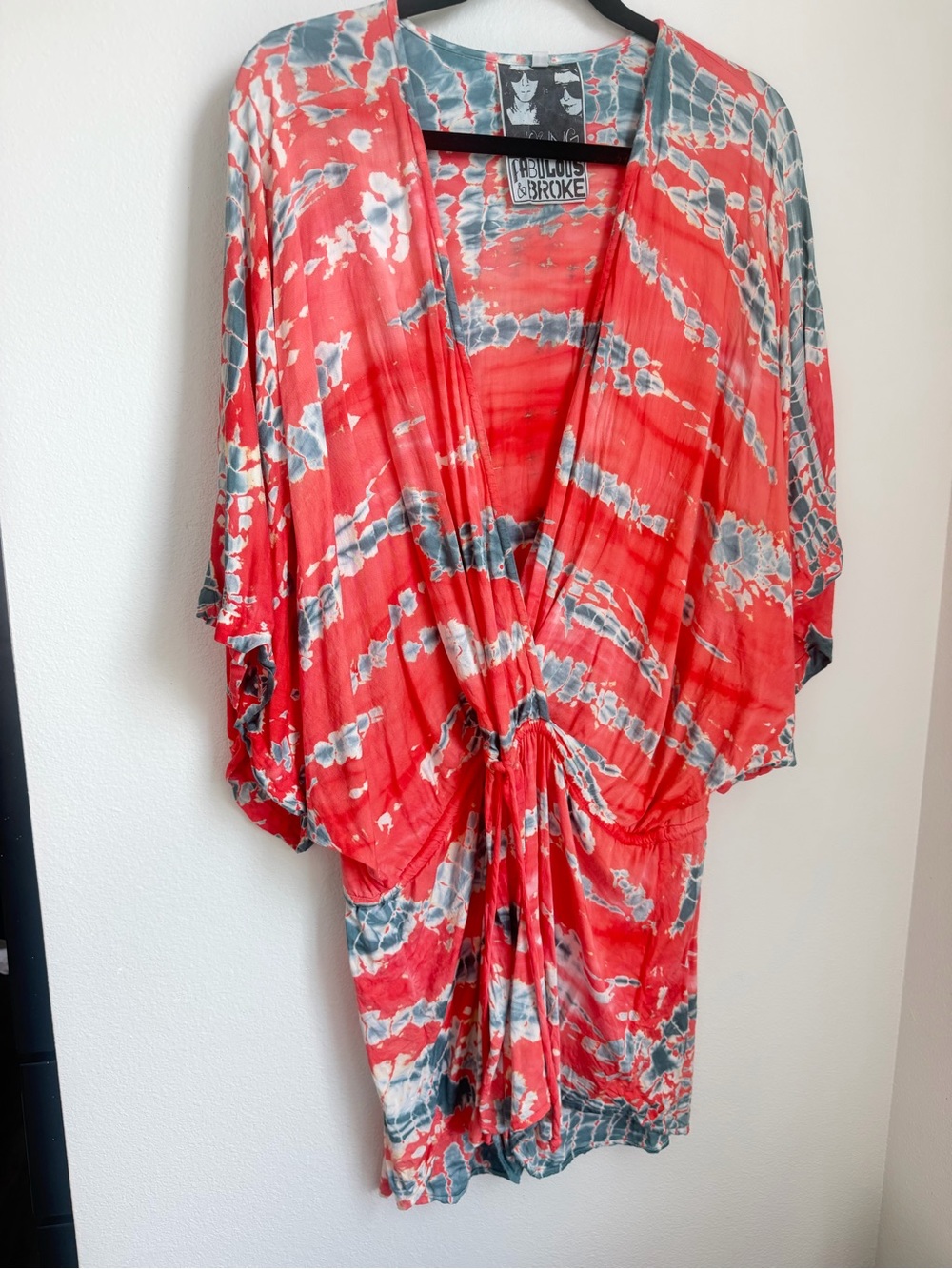 Young Fabulous & Broke Coral and Gray Tie-Dye Kimono Romper